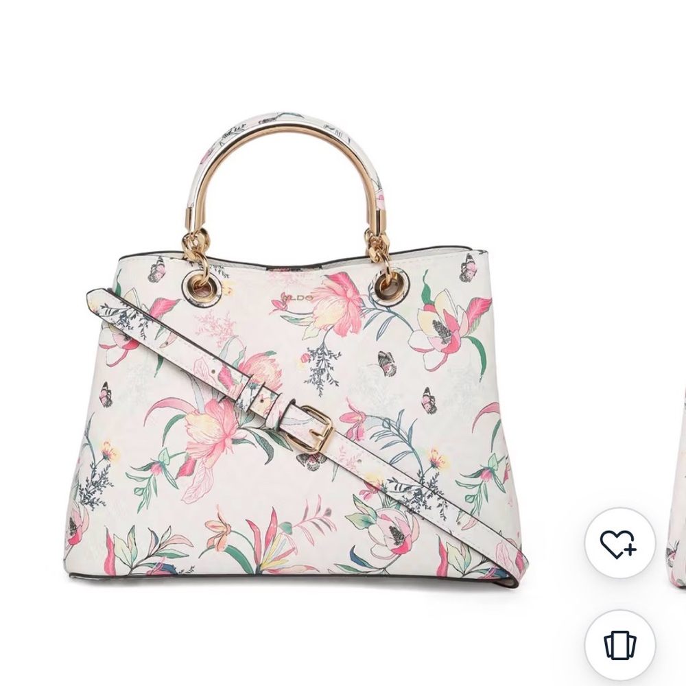 Aldo Surgoine965 White Floral  Tote Bag with Shoulder Strap
